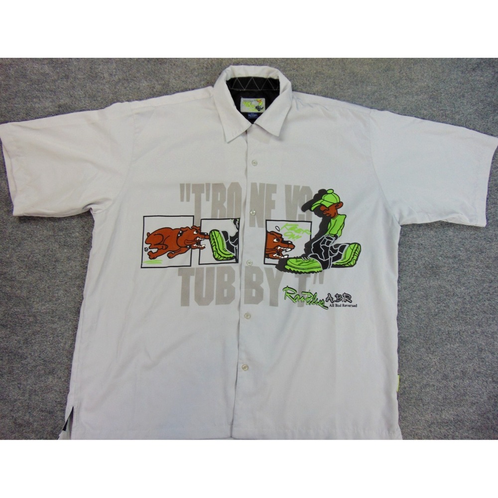 Raw Blue Button Up Shirt‎ Mens 3XL White Graphic Y2K Streetwear Hip Hop Mens